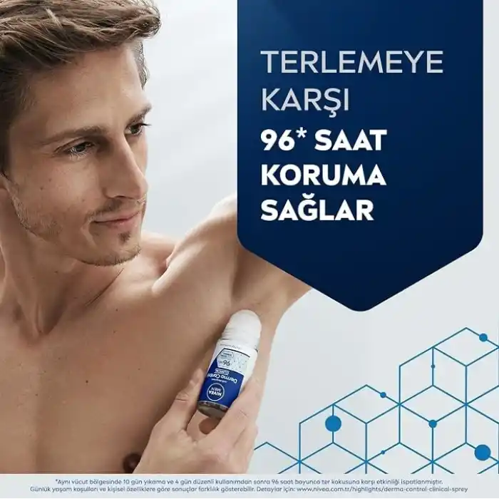 NIVEA MEN Erkek Roll on Deodorant Derma Control Clinical 50 ml,96 saat üstün koruma,Anti-perspirant,C Vitamini,Ekstra Kuruluk
