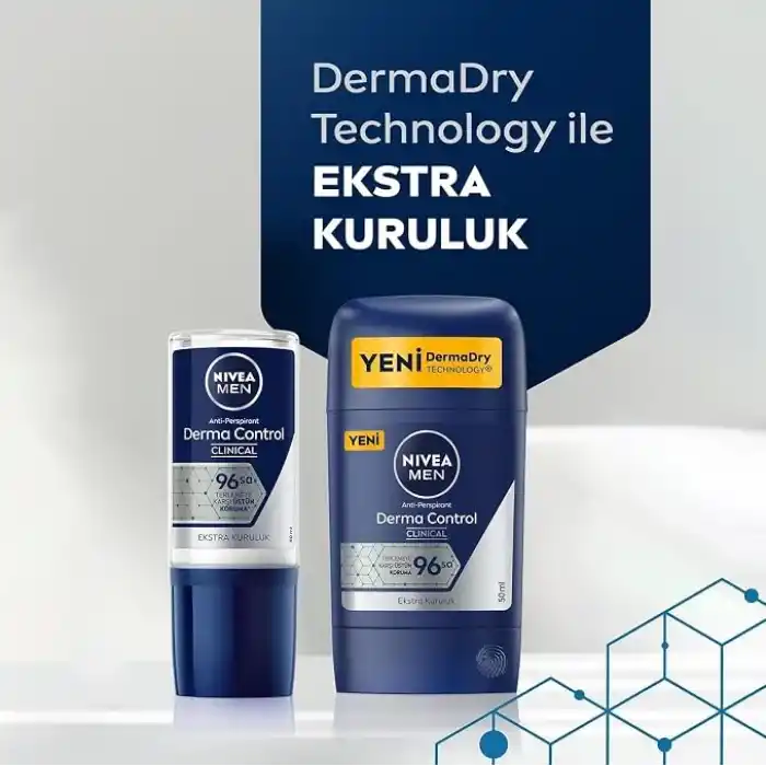 NIVEA MEN Erkek Roll on Deodorant Derma Control Clinical 50 ml,96 saat üstün koruma,Anti-perspirant,C Vitamini,Ekstra Kuruluk