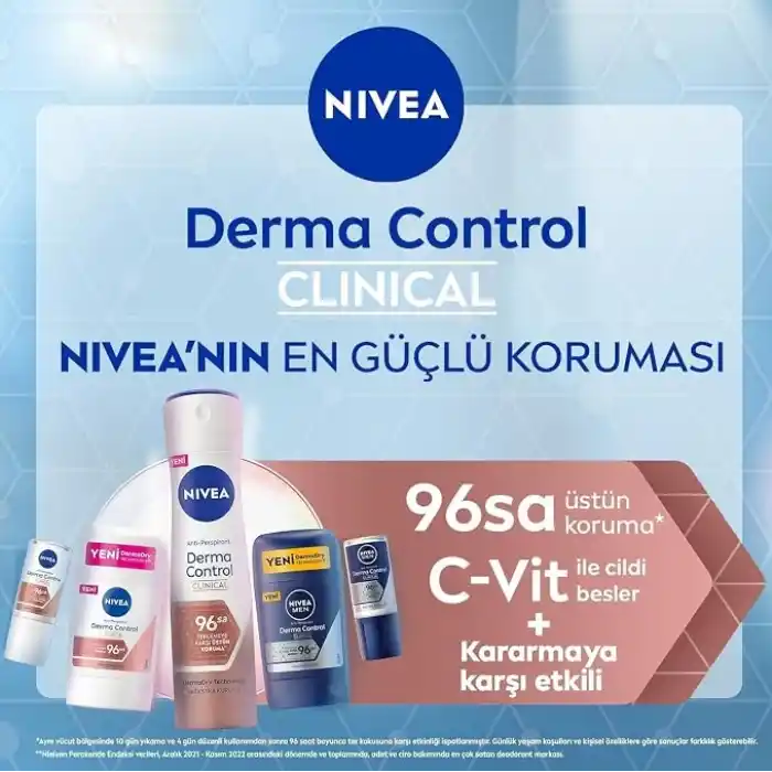 NIVEA MEN Erkek Roll on Deodorant Derma Control Clinical 50 ml,96 saat üstün koruma,Anti-perspirant,C Vitamini,Ekstra Kuruluk