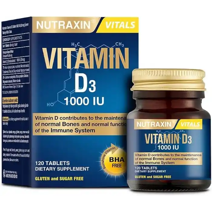 Nutraxin Vitamin D3 1000 IU 120 Tablet | Kolekalsiferol Formu | Kemik, Bağışıklık ve Kas Fonksiyonu Desteği