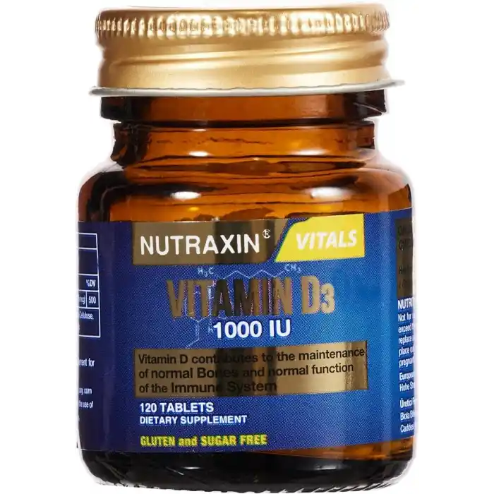 Nutraxin Vitamin D3 1000 IU 120 Tablet | Kolekalsiferol Formu | Kemik, Bağışıklık ve Kas Fonksiyonu Desteği