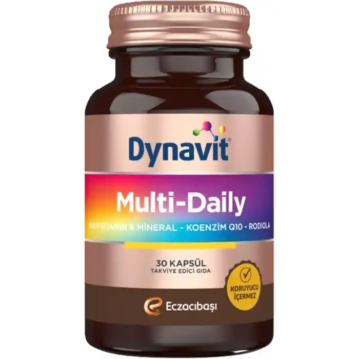 Dynavit MultiDaily 30 Kapsül - Multivitamin&Enerji - 13 Vitamin, 7 Mineral, Koenzim Q10, Rhodiola Ekstresi (Multi-Daily) Complex