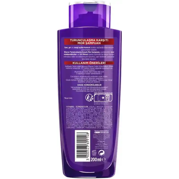 LOreal Paris Elseve Turunculaşma Karşıtı Mor Şampuan 200 ml