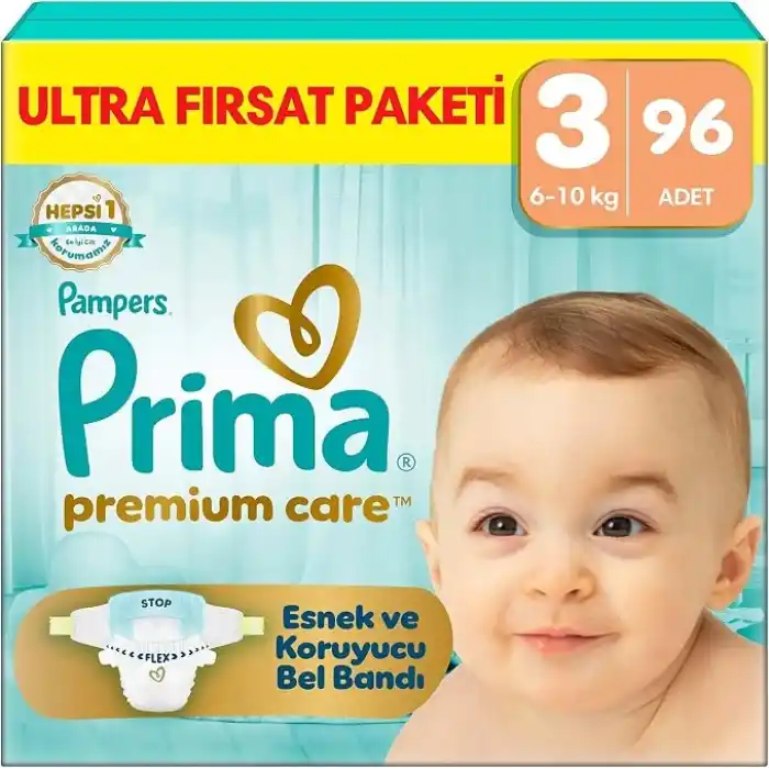 Prima Premium Care Ultra Fırsat Paketi 3 Numara 96 Adet Bebek Bezi