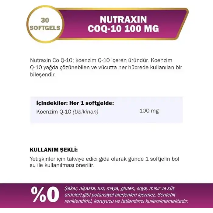 NUTRAXİN NUTRAXIN KOENZIM Q10 TABLET 1 Paket(1 x 30 Kapseln), 0.08 kg