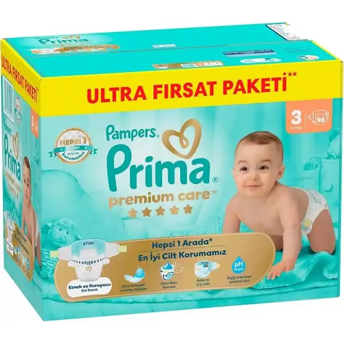 Prima Premium Care Ultra Fırsat Paketi 3 Numara 96 Adet Bebek Bezi