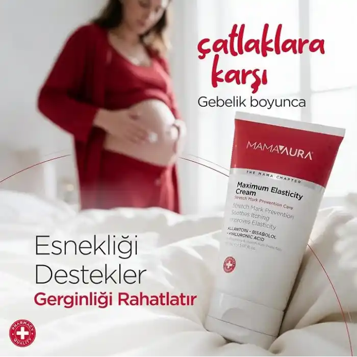 Mamaaura Maximum Elasticity Cream, Çatlak Karşıtı, Cilt Elastikiyetini Destekleyen ve Kaşıntı Hissini Yatıştırmaya Yardımcı Vücut Kremi, 150 ml