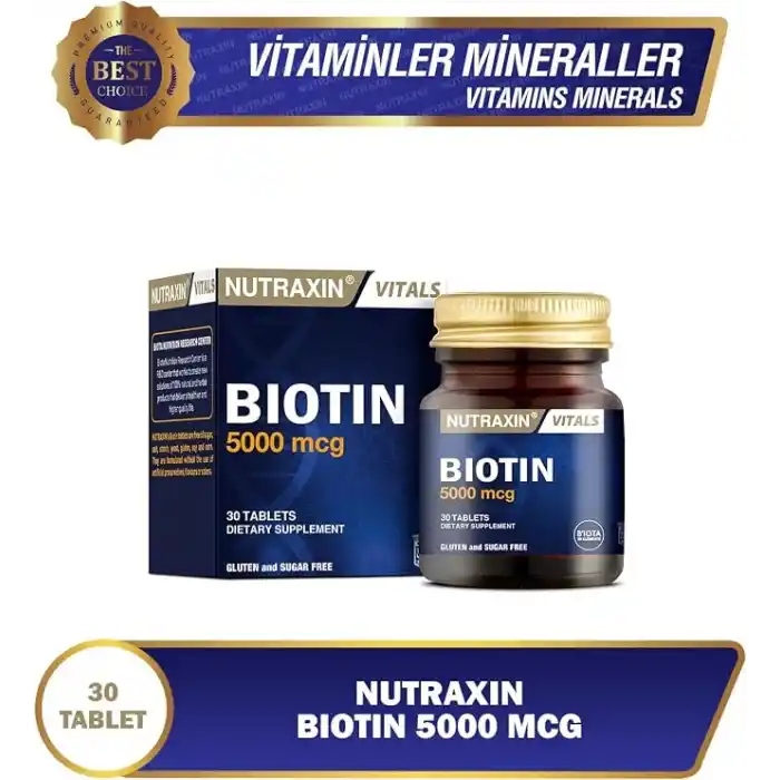 Nutraxin Vitals Biotin 5000 mcg 30 Tablet Takviye Edici Gıda