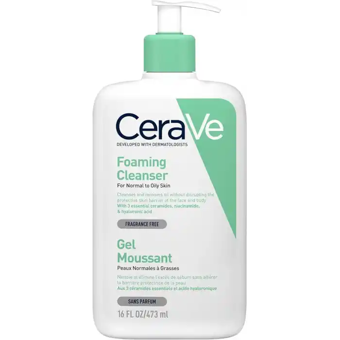 CeraVe Normal ve Yağlı Ciltler için Seramid İçerikli Köpüren Temizleyici Yüz Vücut 473 ml