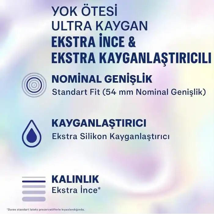 Durex Yok Ötesi Ultra Kaygan İnce Prezervatif 30Lu, Kokusuz, Lateks