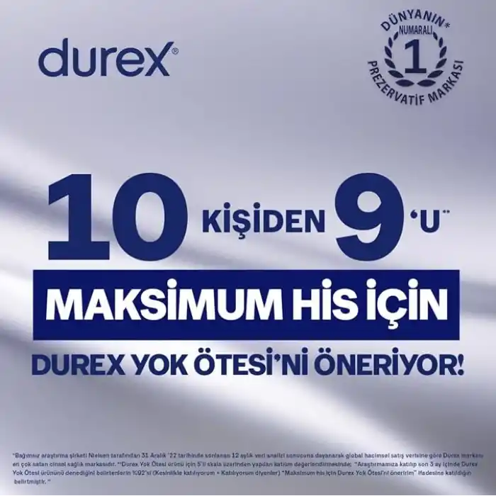 Durex Yok Ötesi Ultra Kaygan İnce Prezervatif 30Lu, Kokusuz, Lateks
