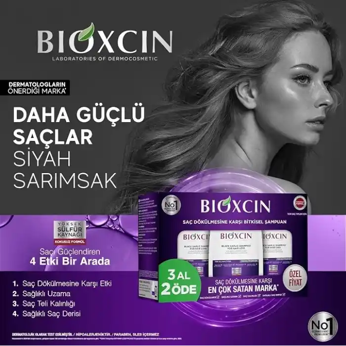 Bioxcin Siyah Sarımsak Şampuan 3 x 300 ml – Saç Dökülmesine Karşı, BioComplex B11 ve Bitki Ekstreli Güçlendirici Formül – 3 Al 2 Öde