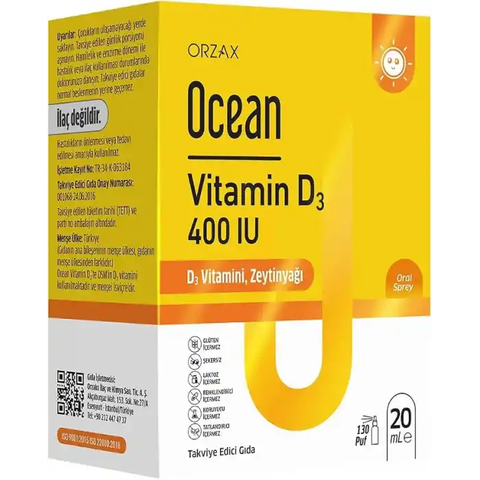 Ocean Vitamin D3 400 IU 130 Puf Oral Sprey (1 x 20 mL)