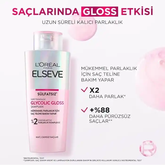 LOreal Paris Elseve Glycolic Gloss Mükemmel Parlaklık için Bakım Yapan Şampuan 200 ml
