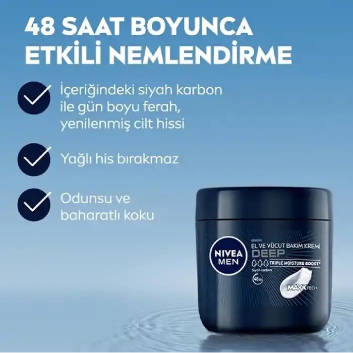 NIVEA MEN Erkek El ve Vücut Bakım Kremi Deep Dimension 400ml,Yoğun Nemlendirici,Ferah Koku,Yenileyici Bakım