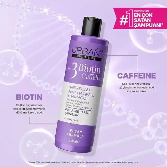 Urban Care Expert No.3 Biotin & Caffeine Dökülme Karşıtı Saç Bakım Şampuanı 350 ml -Vegan