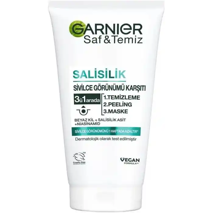 Garnier Saf & Temiz Salisilik Sivilce Görünümü Karşıtı 3ü 1 Arada (Beyaz Kil, Salisilik Asit, Niasinamid)