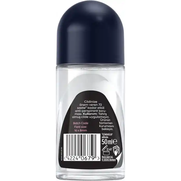 NIVEA MEN Erkek Roll On Deodorant Black&White Invisible Original 50 ml,72 Saat Anti-perspirant Terleme ve Ter Kokusuna Karşı Koruma,Giysilerde Leke Karşıtı,Erkeksi Koku,Etil Alkol İçermez