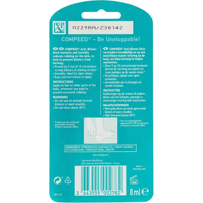 Compeed Sürtünme ve Kabarcık Oluşumuna Karşı Ayak ve Vücut İçin Sürtünme ve Kabarcık Önleyici Stick - 8 ml