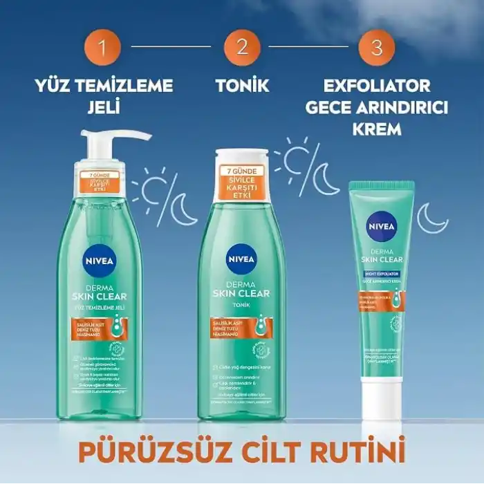 NIVEA Derma Skin Clear Sivilce Karşıtı Yüz Temizleme Jeli 150ml, Gözenek Arındırıcı,Gözenek Görünümünü,Siyah Noktaları Azaltır,Salisilik Asit,Niasinamid,Deniz Tuzu,Yağlı ve Karma Cilt