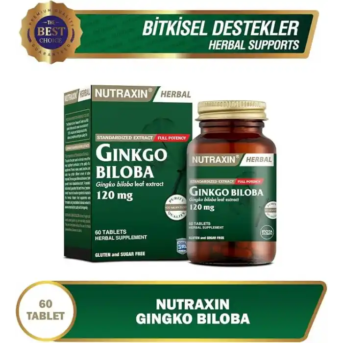 Nutraxin Herbal Ginkgo Biloba+ 120 mg 60 Tablet Takviye Edici Gıda