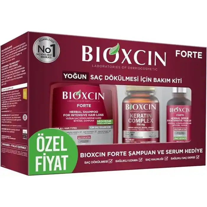 Bioxcin Forte Yoğun Bakım Kiti – Saç Dökülmesine Karşı Şampuan, Serum & Tablet Seti; Yoğun Saç Bakımı, Bitkisel İçerik – 3’lü Paket