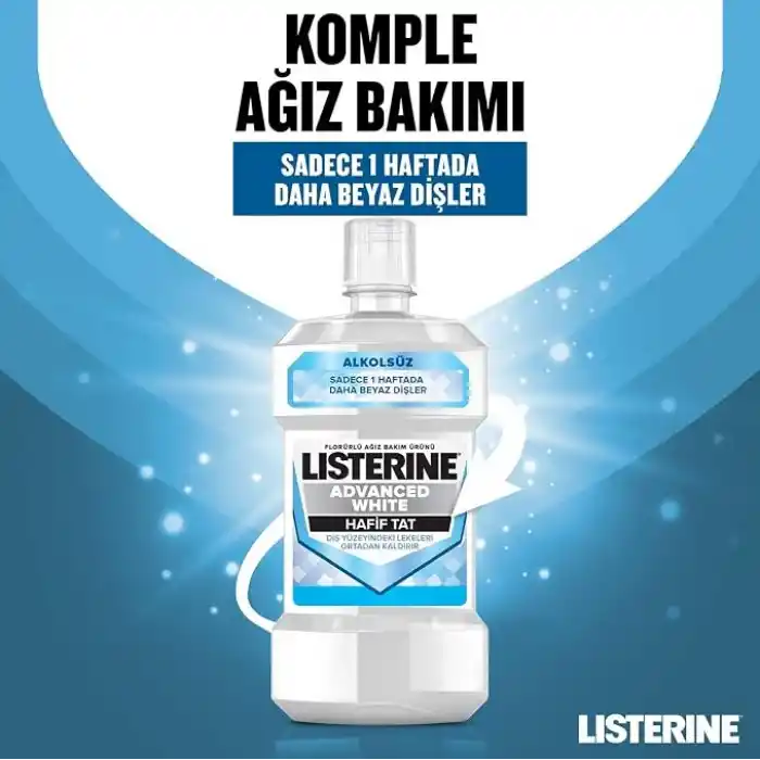 Listerine, Advanced White Ağız Bakım Ürünü, Zorlu Lekeleri Giderir, Hafif Tat, Sıfır Alkol, Name Aromalı, 1000ml