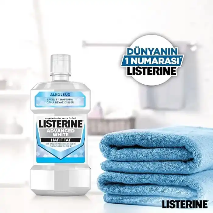 Listerine, Advanced White Ağız Bakım Ürünü, Zorlu Lekeleri Giderir, Hafif Tat, Sıfır Alkol, Name Aromalı, 1000ml