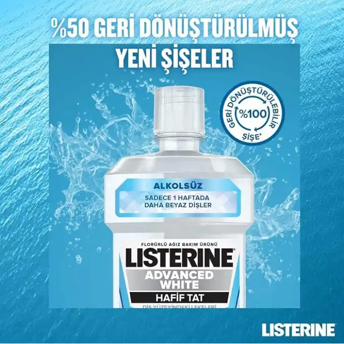 Listerine, Advanced White Ağız Bakım Ürünü, Zorlu Lekeleri Giderir, Hafif Tat, Sıfır Alkol, Name Aromalı, 1000ml