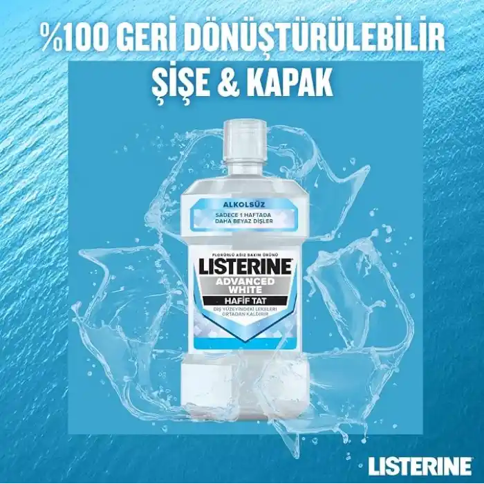 Listerine, Advanced White Ağız Bakım Ürünü, Zorlu Lekeleri Giderir, Hafif Tat, Sıfır Alkol, Name Aromalı, 1000ml