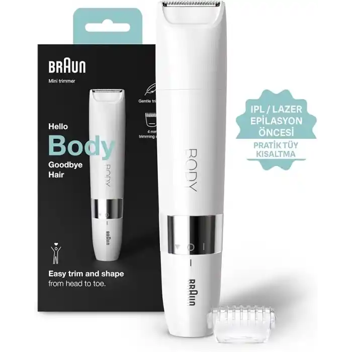 Braun Body Mini Trimmer BS1000 Vücut Tüy Kesme Makinesi + Düzeltici Tarak, Pil ve Temizleme Fırçası