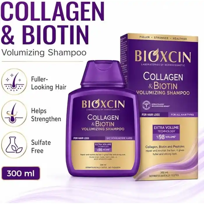 Bioxcin Collagen & Biotin Hacim Şampuanı 300 ml – İnce Telli ve Hacimsiz Saçlar İçin Dolgunlaştırıcı ve Güçlendirici Bakım