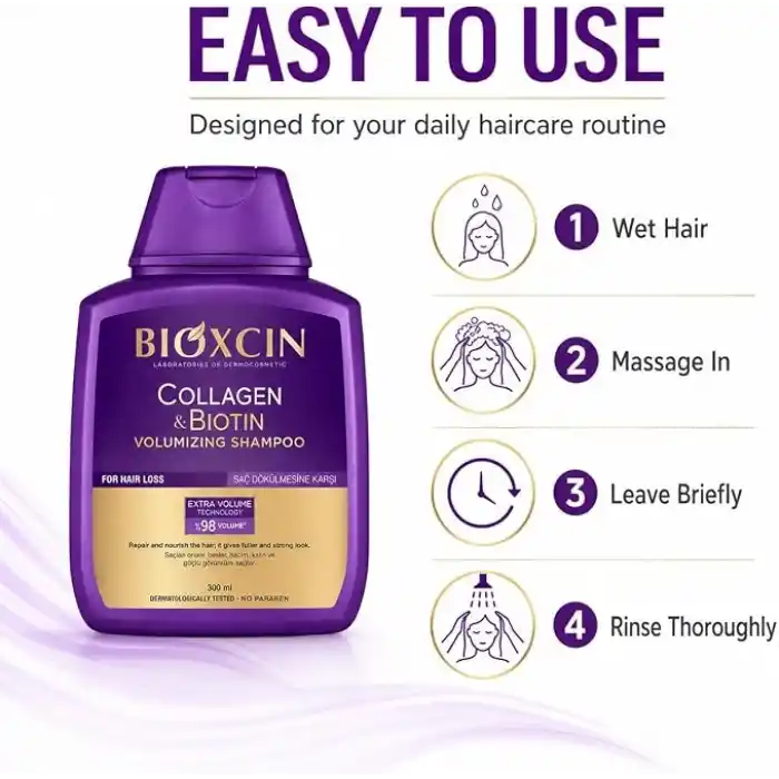 Bioxcin Collagen & Biotin Hacim Şampuanı 300 ml – İnce Telli ve Hacimsiz Saçlar İçin Dolgunlaştırıcı ve Güçlendirici Bakım