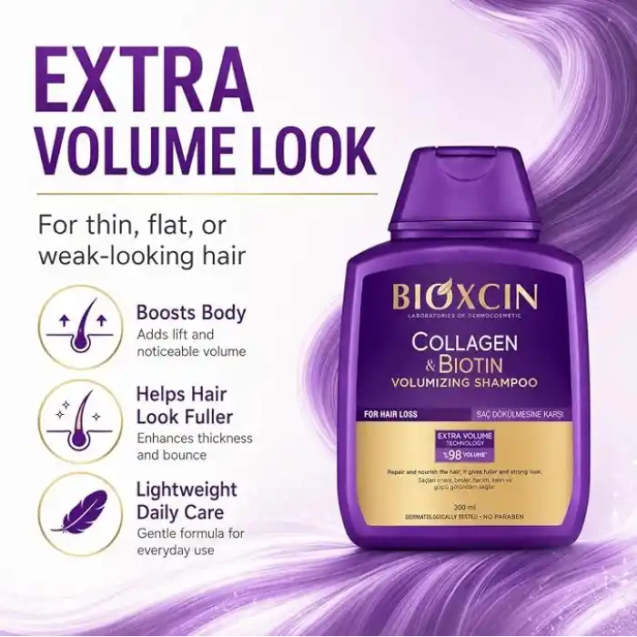 Bioxcin Collagen & Biotin Hacim Şampuanı 300 ml – İnce Telli ve Hacimsiz Saçlar İçin Dolgunlaştırıcı ve Güçlendirici Bakım