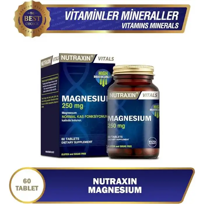 Nutraxin Vitals Magnesium 250 mg 60 Tablet Takviye Edici Gıda