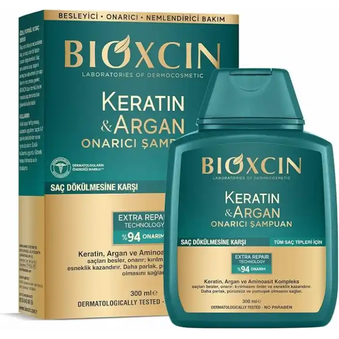 Bioxcin Keratin & Argan Onarıcı Şampuan 300 ml – Yıpranmış Saçlar İçin Nemlendirici ve Onarıcı Bakım