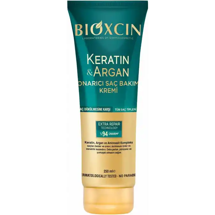 Bioxcin Keratin & Argan Onarıcı Saç Bakım Kremi – Yıpranmış ve Hasar Görmüş Saçlar İçin – 250 ml – BioComplex B11, Hidrolize Keratin ve Argan Yağlı