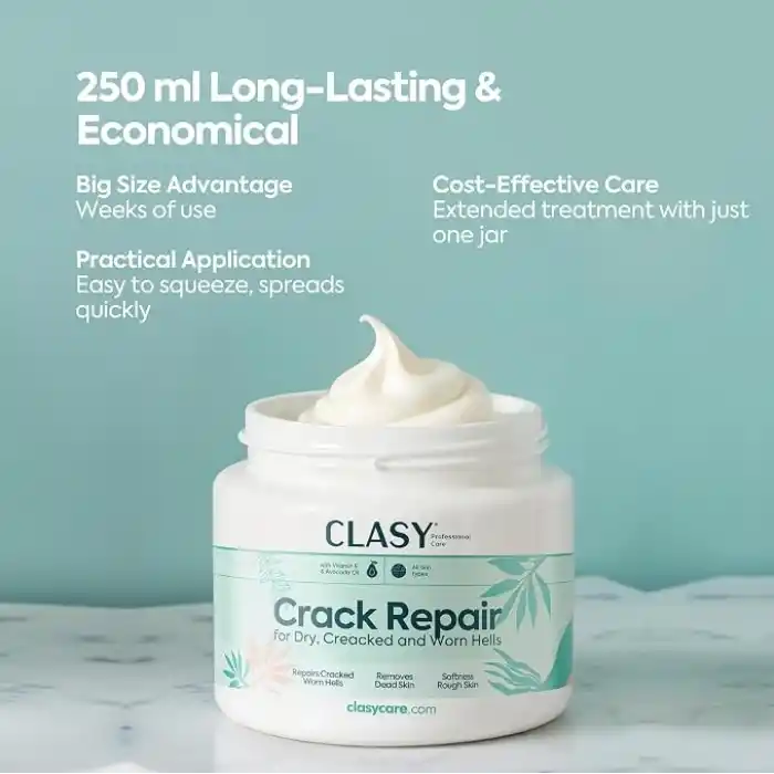 CLASYCARE Topuk Çatlağı Kremi – Kuru ve Çatlamış Topuklar için – E Vitamini ve Avokado Yağlı Topuk Kremi – Nasır, Sert ve Ölü Deriler için Nemlendirici Ayak Bakım Kremi – 100 ml