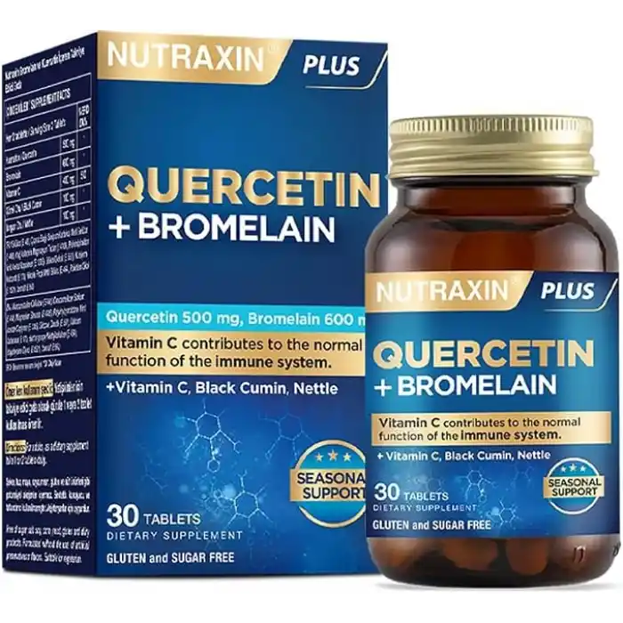 Nutraxin Quercetin + Bromelain 30 Tablet – C Vitamini, Çörek Otu ve Isırgan Otu İçerikli Bağışıklık Destekleyici Takviye
