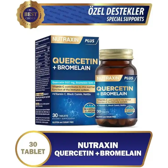 Nutraxin Quercetin + Bromelain 30 Tablet – C Vitamini, Çörek Otu ve Isırgan Otu İçerikli Bağışıklık Destekleyici Takviye