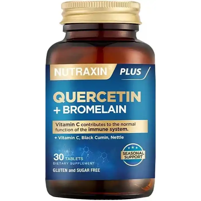 Nutraxin Quercetin + Bromelain 30 Tablet – C Vitamini, Çörek Otu ve Isırgan Otu İçerikli Bağışıklık Destekleyici Takviye