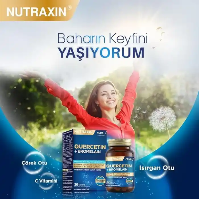 Nutraxin Quercetin + Bromelain 30 Tablet – C Vitamini, Çörek Otu ve Isırgan Otu İçerikli Bağışıklık Destekleyici Takviye