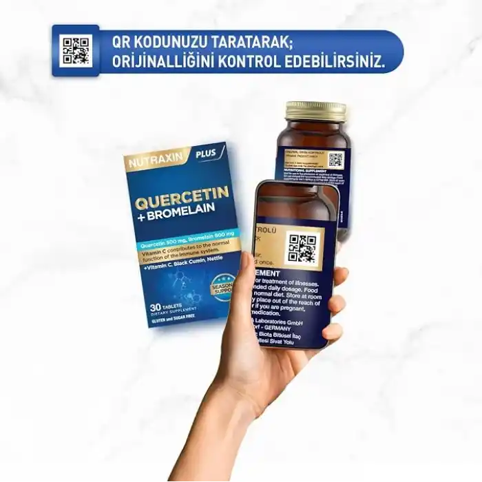 Nutraxin Quercetin + Bromelain 30 Tablet – C Vitamini, Çörek Otu ve Isırgan Otu İçerikli Bağışıklık Destekleyici Takviye