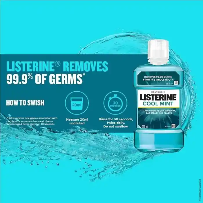 Listerine Cool Mint Ağız Bakım Suyu, 500 ml, 24 Saat Plak Karşıtı Koruma