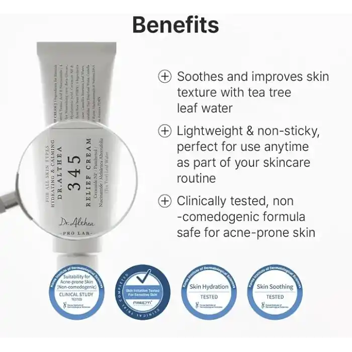 Dr. Althea 345 Relief Cream | Akne Karşıtı Niacinamide Resveratrol Centella Yatıştırıcı Nemlendirici Krem 50 ml