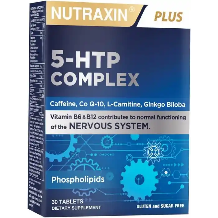 Nutraxin 5-HTP Complex 30 Tablet – L-Karnitin, Ginkgo Biloba, CoQ-10, Vitamin B6 & B12, Çinko ve Bitkisel Ekstreli Destek Takviyesi