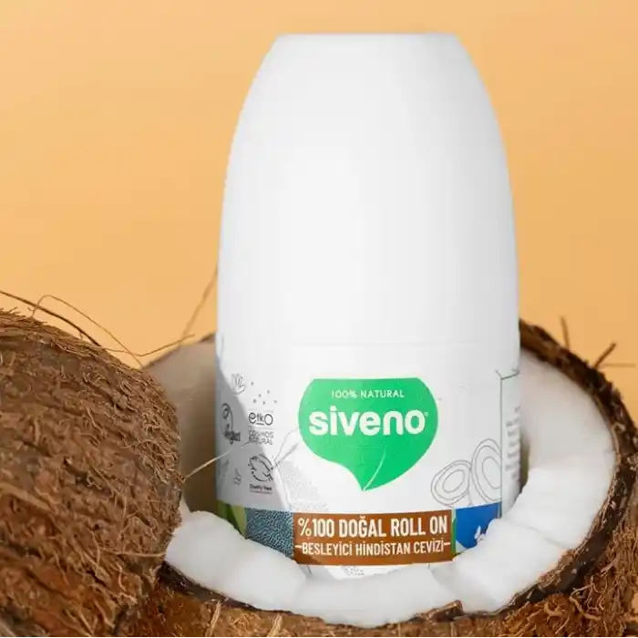 Siveno %100 Doğal Roll On Hindistan Cevizli Deodorant Ter Kokusu Önleyici Bitkisel Lekesiz Vegan 50 ml
