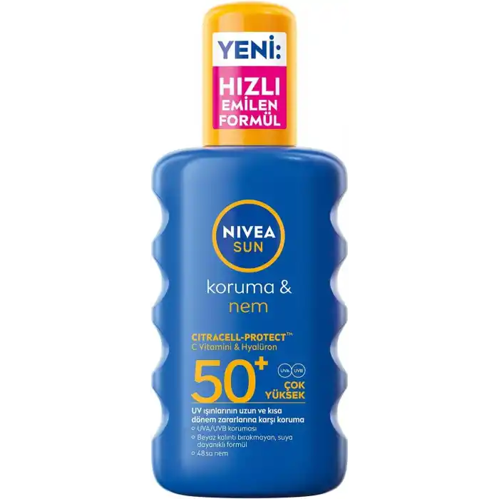 NIVEA SUN SPF50+Yüksek Güneş Koruyucu 200 ml,Suya Dayanıklı,Nemlendirici,C Vitamini,Hyalüron