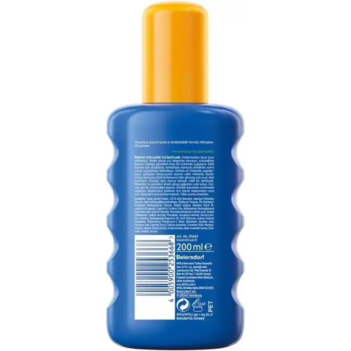 NIVEA SUN SPF50+Yüksek Güneş Koruyucu 200 ml,Suya Dayanıklı,Nemlendirici,C Vitamini,Hyalüron