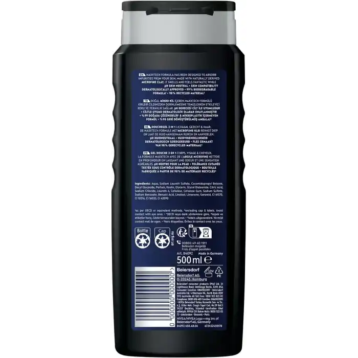 NIVEA MEN Erkek Deep Darkwood Banyo ve Duş Jeli 500 ml,Derinlemesine Temizlik,Bakımlı Cilt,Vücut,Yüz ve Saç İçin,Ferah Koku,Aktif Karbon